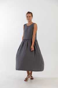 New arrival fashionable trending latest design black color crepe fabric boat neck sleeveless floor length sexy women linen dress - Product Image 3