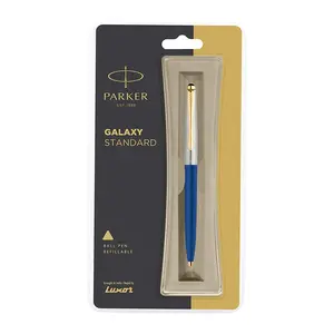 Ballpen Parker galaxy standard stainless steel gold trim blue barrel premium ballpoint parker pens fine refill custom logo