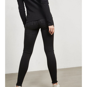 Jean Denim noir avec votre propre Logo personnalisé pour femmes, bas prix, pas cher, tissu Denim, pas cher, - Product Image 2