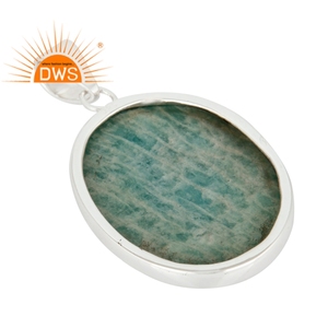 Natural Amazonite Gemstone Oval Shaped Pendant Jewelry Manufacturer 925 Sterling <b>Silver</b> Jewelry Wholesaler - Product Image 3