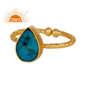 Bague réglable en argent plaqué or 925 pour homme et femme, fabrication de bijoux indiens avec des pierres précieuses turquoises, vente en gros - Product Image 1