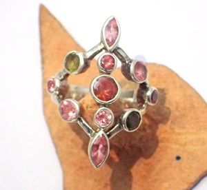 Bague de mariage en argent sterling 925 Style ethnique de haute qualité Tourmaline multicolore pierre précieuse naturelle réglage de canal forme fantaisie - Product Image 3