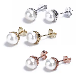 925 Sterling Silver Jewelry Gold Plated Earrings 925 Silver Stud Earrings Freshwater Pearl Earrings Stud女性Jewelry