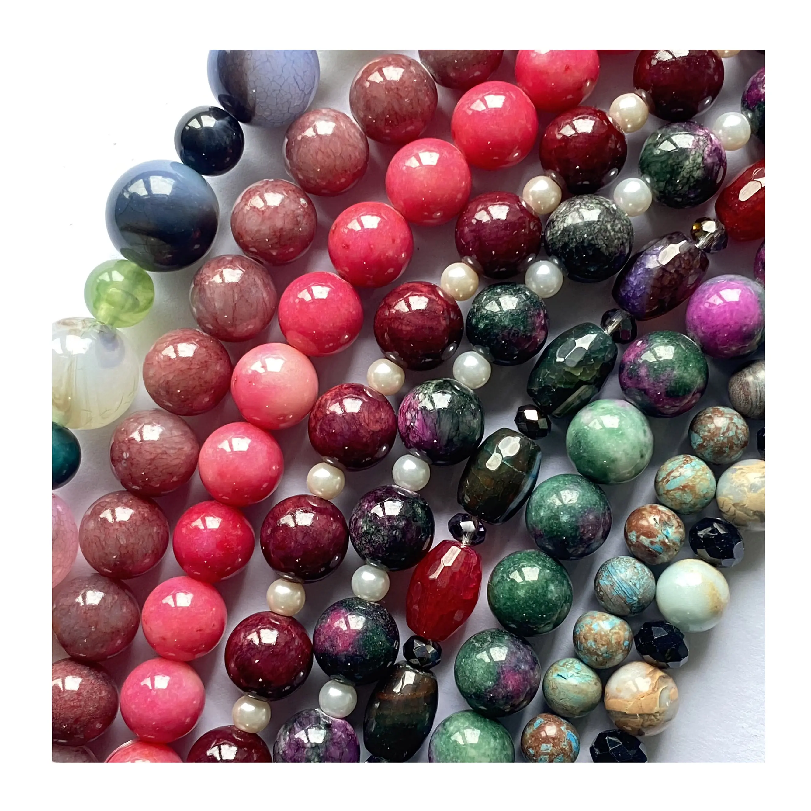 Fashion Jewelry Semi-precious stone Agate DIY Accessories Glossy Stone Beads String 7 inch