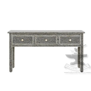 Consola de escamas de pescado negro de estilo industrial, cajones de mesa, muebles con incrustaciones de hueso para comedor, sala de estar, escuela, apartamento al aire libre - Product Image 5