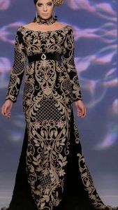 BLACK STYLISH WORK CAFTAN DRESS EMBROIDERY of DABKA, CRYSTAL GLASS BEADS,GLASS STONE WORK for PARTY-WEAR @ 2022 - Product Image 2