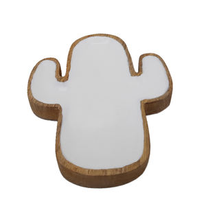 Bandeja de Cactus de madera de mango, bandeja de servicio de acabado Meena blanca para niños, plato y plato para vajilla hecha a mano a granel - Product Image 1
