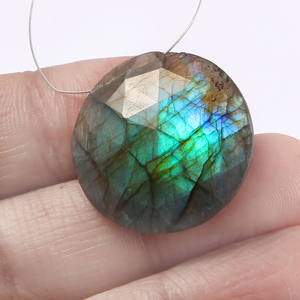 Gema de labradorita Natural para fabricación de joyas, moneda facetada, redonda, calibrada, tamaño 25x25mm, precio al por mayor - Product Image 1