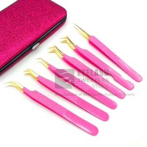 Pinzas de extensión de pestañas con agarre de diamante de oro rosa fuerte de acero inoxidable japonés profesional al por mayor con punta puntiaguda - Product Image 1