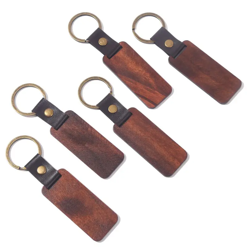 Porte-clés en métal 1 pièce, plusieurs Styles, gravure Laser en bois personnalisé, porte-clés en cuir en bois
