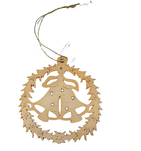 WOOD ROUND CHRISTMAS BELLS DESIGN HANGING ORNAMENT HIGH QUALITY WOODEN CHRISTMAS <b>TREE</b> DECORATION - Product Image 1