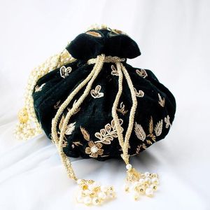 2021 Latest New Potli Bag with Beautiful Full Dabka Glass Crystal Beads-Zardozi Work Silk Material for <b>Weddings</b> and Parties - Product Image 1