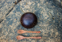 Ensemble de bols en bois de noix de coco bio, écologiques, dégradables, avec logo gravé personnalisé, cuillère et fourchette, cadeaux modernes de haute qualité