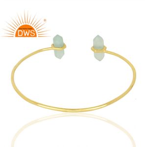 925 argent Sterling naturel Aqua calcédoine pierres précieuses manchette bracelet bijoux pour femmes cadeau pour elle - Product Image 4