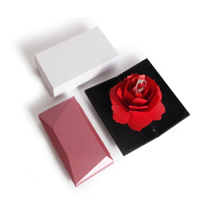 TA MINGREN Wholesale Love Propose Blume Rose Flower Pop Up Romantic Wedding Unique Jewelry Ring Box