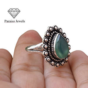 Vintage 925 Sterling <b>Silver</b> Statement Ring High Quality Natural Green Onyx Gemstone Handmade Bezel Setting Jewelry for <b>Weddings</b> - Product Image 3