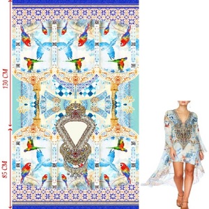 Poliéster Micro Francés Crepe Digital Impreso Kaftan con Encaje y Botón Decoración Tejido Sin Diamantes - Product Image 4