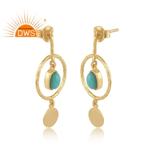 Arizona Turquoise Gemstone <b>Earring</b> Jewelry Manufacturer New Designer Dangle Gold Plated <b>925</b> <b>Silver</b> Dangle Drop <b>Earring</b> - Product Image 2