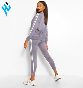 Huzaima-Conjunto de chándal de algodón con rayas laterales para mujer, chándal personalizado de 2 piezas - Product Image 2