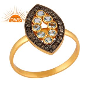 Anillo de Bodas de Plata de Ley Chapado en Oro de 18k con Diseño de Marquesa y Diamantes Pavé Unisex - Product Image 1