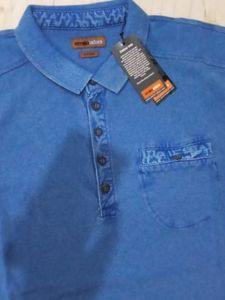 Men's Comfortable <b>Half</b> Sleeve 100% Cotton for Polo T-<b>Shirt</b> <b>Button</b> <b>Shirt</b> in Solid Blue for Summer - Product Image 4