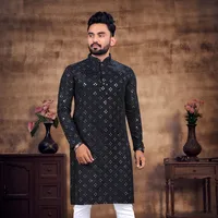 Men's Pure Cotton Kurta with Embroidery Mirror Work with Bottom