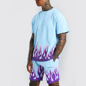 Chándal personalizado para hombre, camisas de algodón y pantalones cortos, conjunto de dos piezas - Product Image 5
