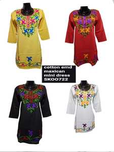 Vestido corto de tela de algodón para mujer, prenda de vestir de estilo mexicana a la moda, diseño multicolor, artículo tradicional - Product Image 2