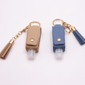 bottle Pocket 30ml mini plastic spray hand sanitizer alcohol bottle with PU leather keychain holder