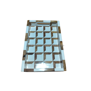 Bandejas de servicio de resina de nácar hechas a mano de alta calidad, utensilios de cocina con incrustaciones de hueso al por mayor para hoteles y restaurantes - Product Image 5