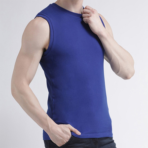 เสื้อแขนกุดผู้ชาย,เสื้อออกกำลังกายผ้าคอตตอน100% สีฟ้าไร้แขน - Product Image 3