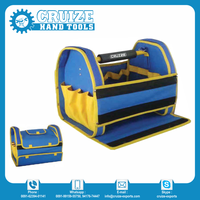 Boîte à outils en tissu polyester de marque CRUIZE, personnalisable OEM, de qualité industrielle, avec poignée en PVC jaune et bleu, outils à main