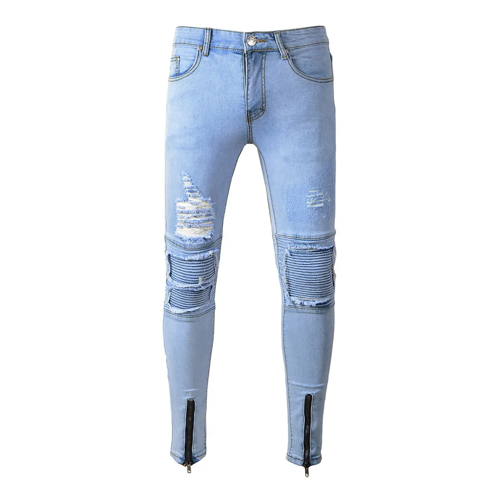 Commercio all'ingrosso Distressed Denim dei Pantaloni degli uomini di modo Caldo Super Skinny Jeans Strappati Del Denim Dei Pantaloni Per La Vendita