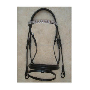 Brida de caballo de cuero ecuestre con logotipo personalizable, banda de nariz acolchada elevada con banda de cejas rectas ostentosas para montar - Product Image 3