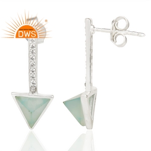 Nouvelles Boucles d'Oreilles en Calcédoine Aqua, Bijoux en Pierre Précieuse, Argent Sterling 925 Massif, Design Flèche, Fournisseur - Product Image 3