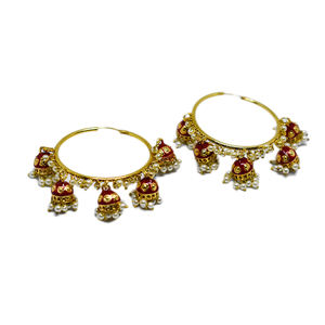 Meenakari jhumki tradicional para niñas y mujeres, pendientes de latón con acabado mate dorado, novedad de 2022, venta al por mayor - Product Image 1