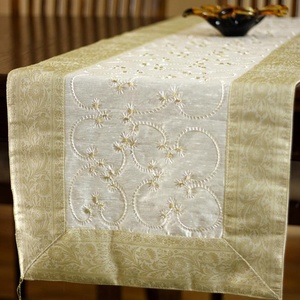 Classic Embroidered Linen Table Runner With Floral Pattern For Home Decor - Product Image 1