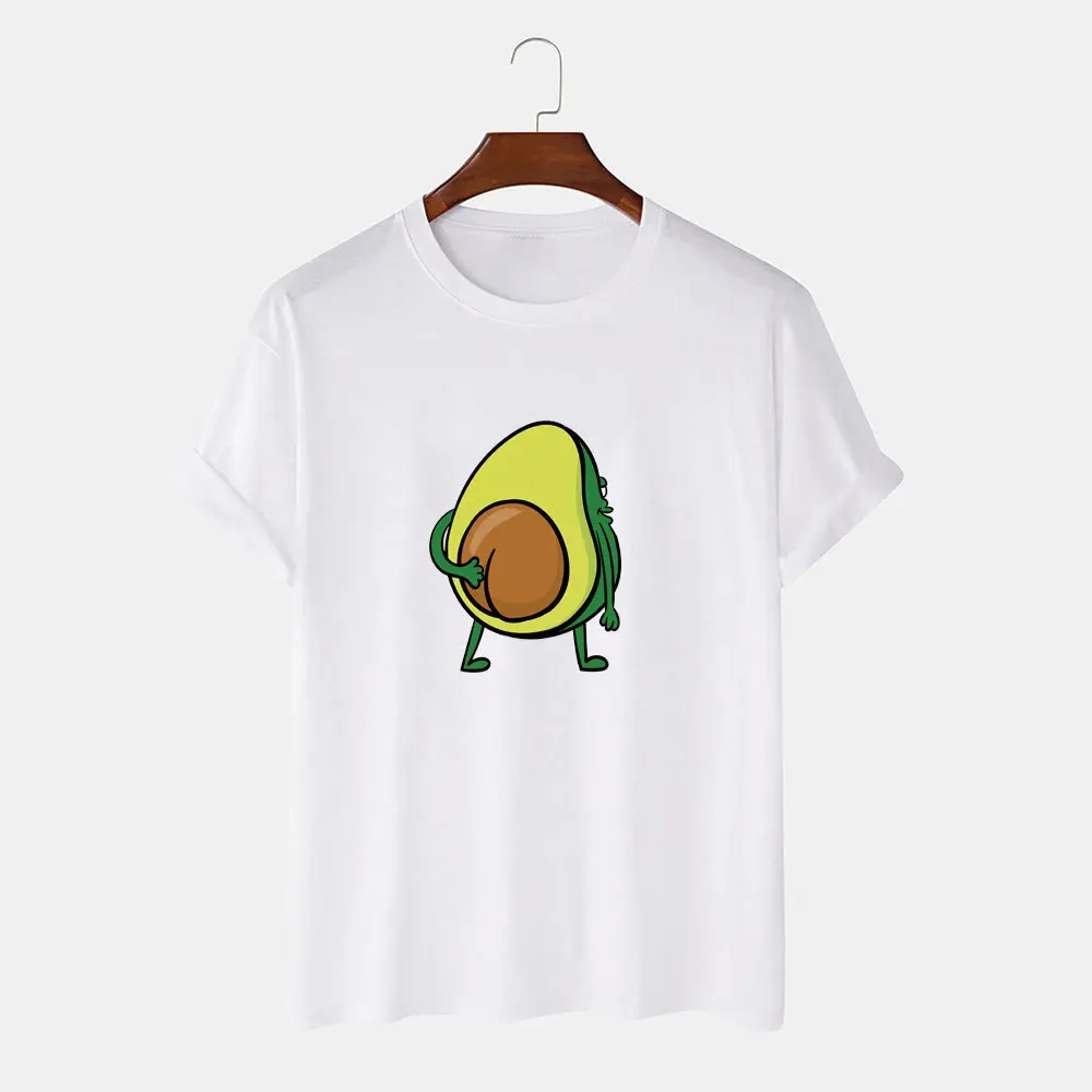 Mens Cartoon Avocado Print Katoen Vlakte Dunne Losse Dagelijks T-shirts