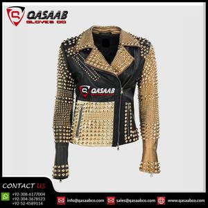 Femmes-Punk cuir PU noir Varsity veste clouté-Rivet mode Street-wear moto manteau Denim veste Qasaab gants société - Product Image 3