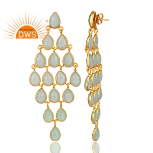 Boucles d'oreilles en calcédoine pour femmes, boucles d'oreilles multi-eau, plaqué or 18k, lustre indien, argent, fabrication de bijoux - Product Image 2