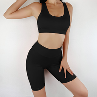 Conjunto de Yoga Personalizado para Mujer, Talla Grande, Top Corto, Sujetador Deportivo, Pantalones Cortos, Elástico en Cuatro Direcciones, Ecológico, Antibacterial, Transpirable