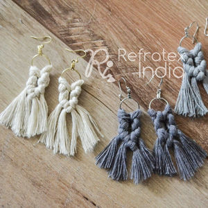 ต่างหูแฟนซี ผ้าฝ้าย งานถักมาคราเม่ เครื่องประดับ - Product Image 2