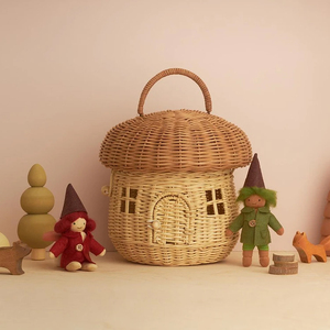 Mushroom Rattan Storage Basket, Kid Rattan Basket Bag With Lid Trend 2021 Wholesale