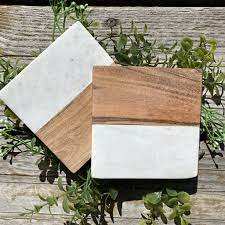 100% Dark Wood Color Marble and Wood <b>coaster</b> High Quality <b>White</b> Marble and Wood <b>Coasters</b> for Home Use Factory Wholesale - Product Image 6