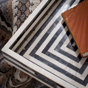 Plateau de service rectangulaire en bois naturel, fait à la main de haute qualité avec incrustation d'os, pour les restaurants à domicile d'hôtel de style indien, nouvelle collection - Product Image 2