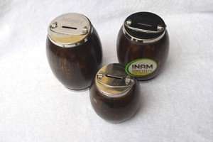 Handmade wooden barrel shape money bank with top lid and bottom lid of steel - Product Image 6