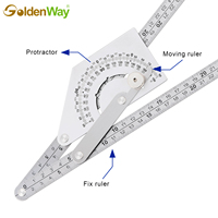 Acero Inoxidable GoldenWay # Transportador de ángulos de 180 grados con escala grabada, 51x51 cm, brazos cortos y largos de 50 cm, modelo GASP03003
