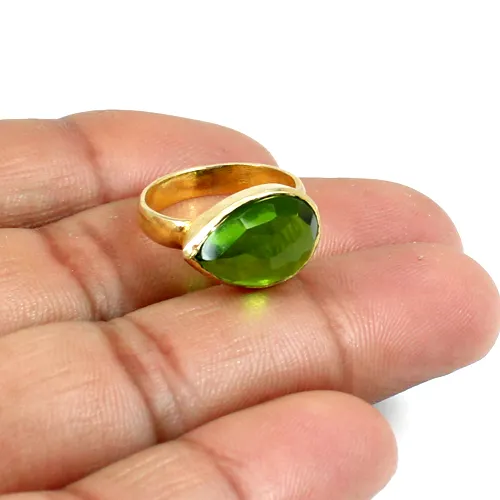 Nhẫn Thiết Lập Bezel Mạ Vàng Nguyên Khối 925 Sterling Silver Peridot Hydro