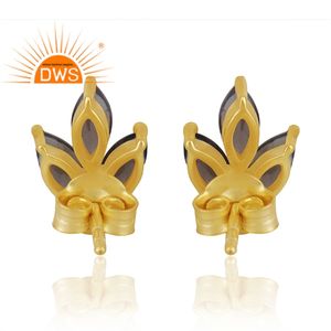 Pendientes pequeños de piedras preciosas ahumadas, joyería de plata al por mayor de 14k chapada en oro, pendiente de Plata de Ley 925 - Product Image 3