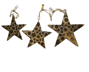 WOOD SET of 3 METAL STAR HANGING ORNAMENT HIGH QUALITY WOODEN CHRISTMAS <b>TREE</b> DECORATION STAR - Product Image 1